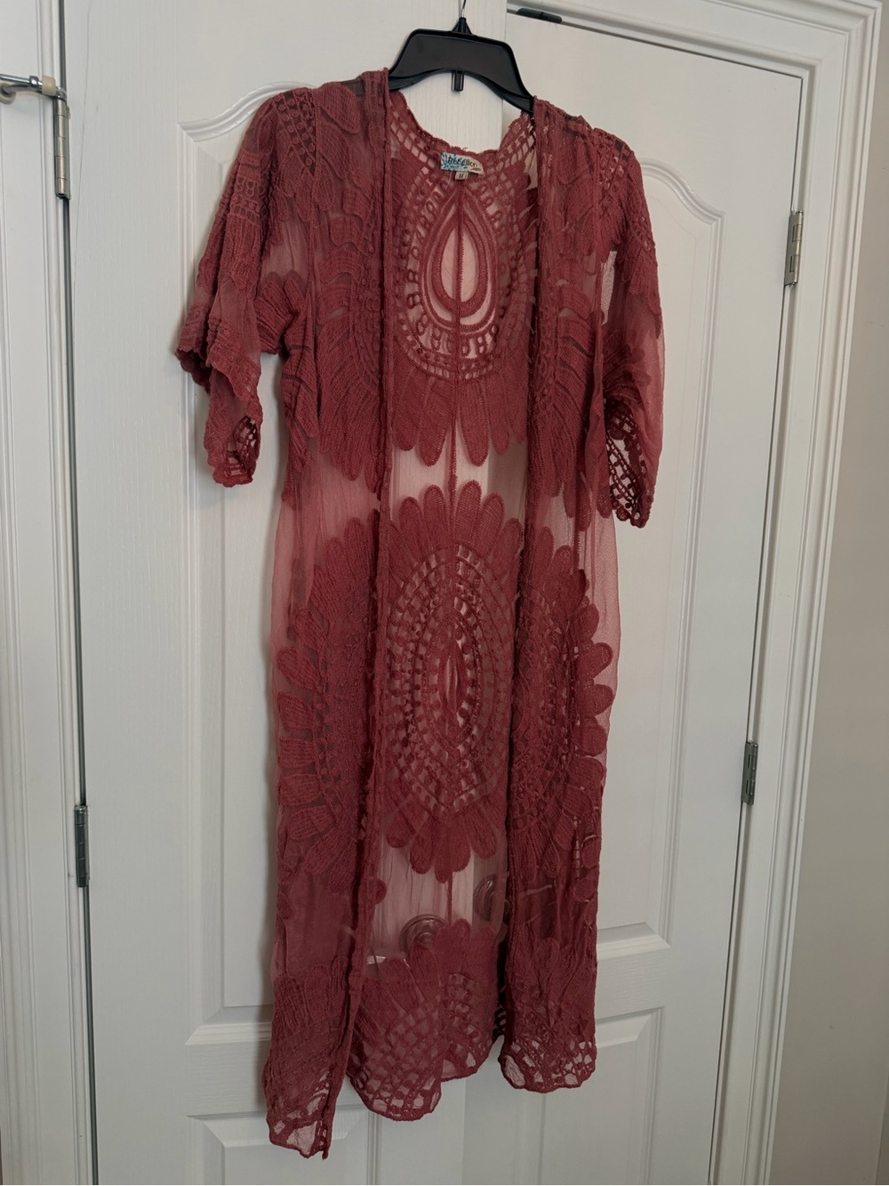 Boho Crochet Lace Duster Dress - rose